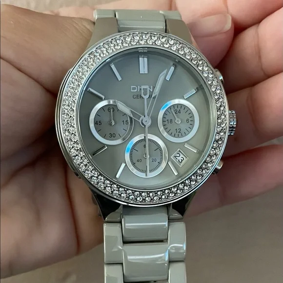 DKNY Gray Ceramic Watch DKNY SILVER TONE+GRAY,GREY CERAMIC+CHRONOGRAPH CRYSTAL DIAL+  main image 2